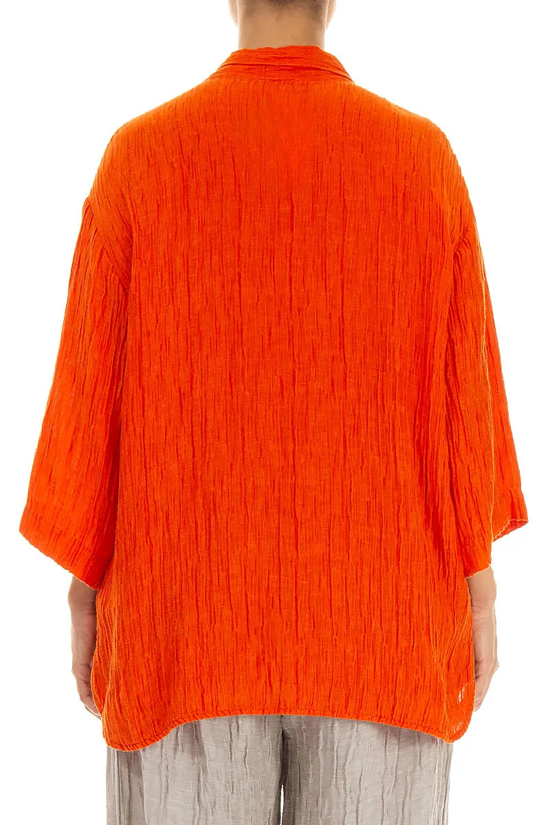 Crinkled Flame Orange Silk Shirt