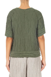 Crinkled Forest Mist Silk Linen Blouse 2