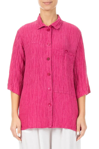 Crinkled Fuchsia Silk Shirt 1