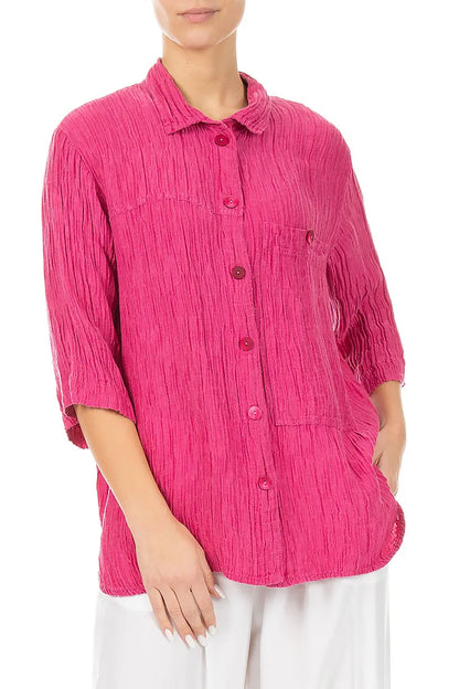 Crinkled Fuchsia Silk Shirt 3