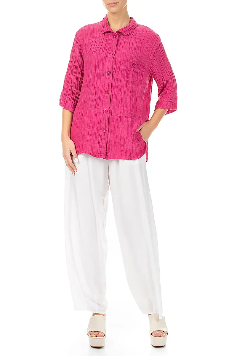 Crinkled Fuchsia Silk Shirt 4