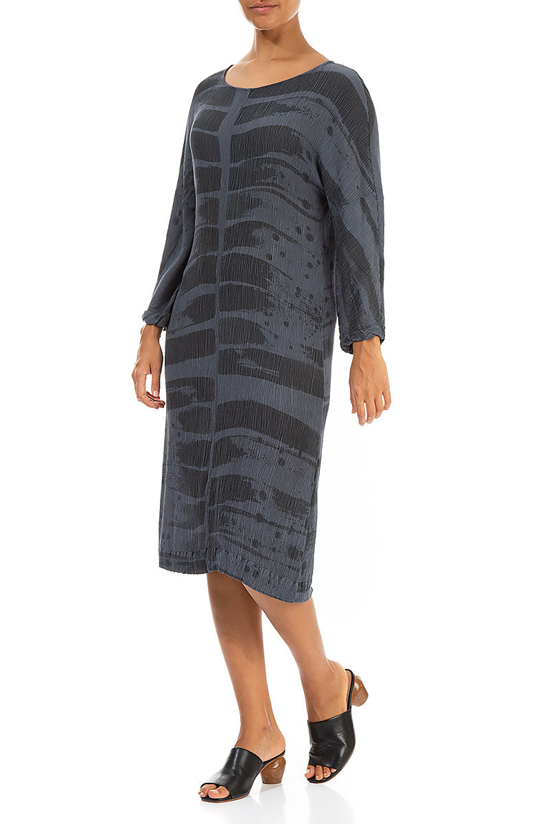 Crinkled Graphite Printed Silk Viscose Dress