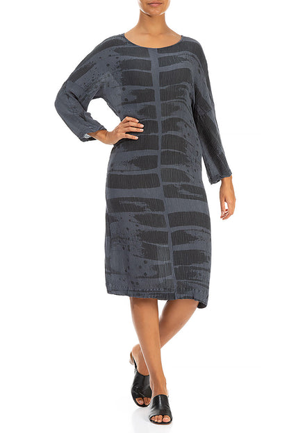 Crinkled Graphite Printed Silk Viscose Dress