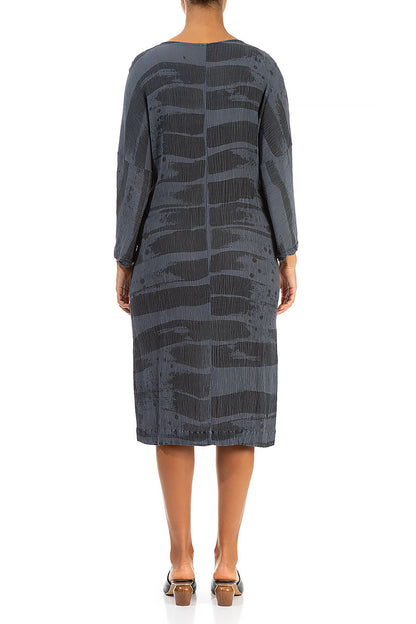 Crinkled Graphite Printed Silk Viscose Dress