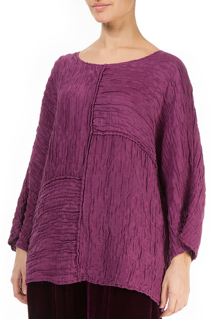 Crinkled Magenta Silk Blouse