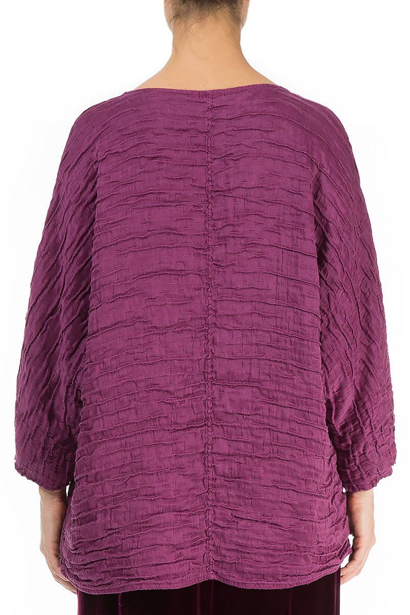 Crinkled Magenta Silk Blouse