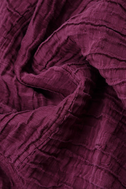 Crinkled Magenta Silk Linen Midi Dress