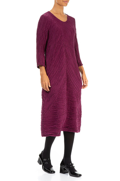 Crinkled Magenta Silk Linen Midi Dress