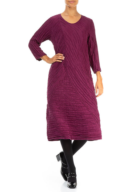 Crinkled Magenta Silk Linen Midi Dress