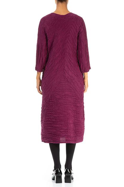 Crinkled Magenta Silk Linen Midi Dress