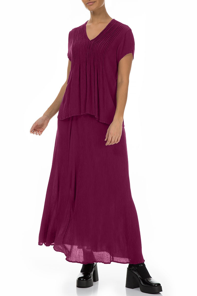 Crinkled Magenta Silk Viscose Maxi Skirt