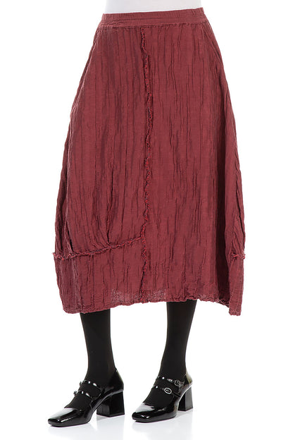 Crinkled Merlot Silk Linen Skirt