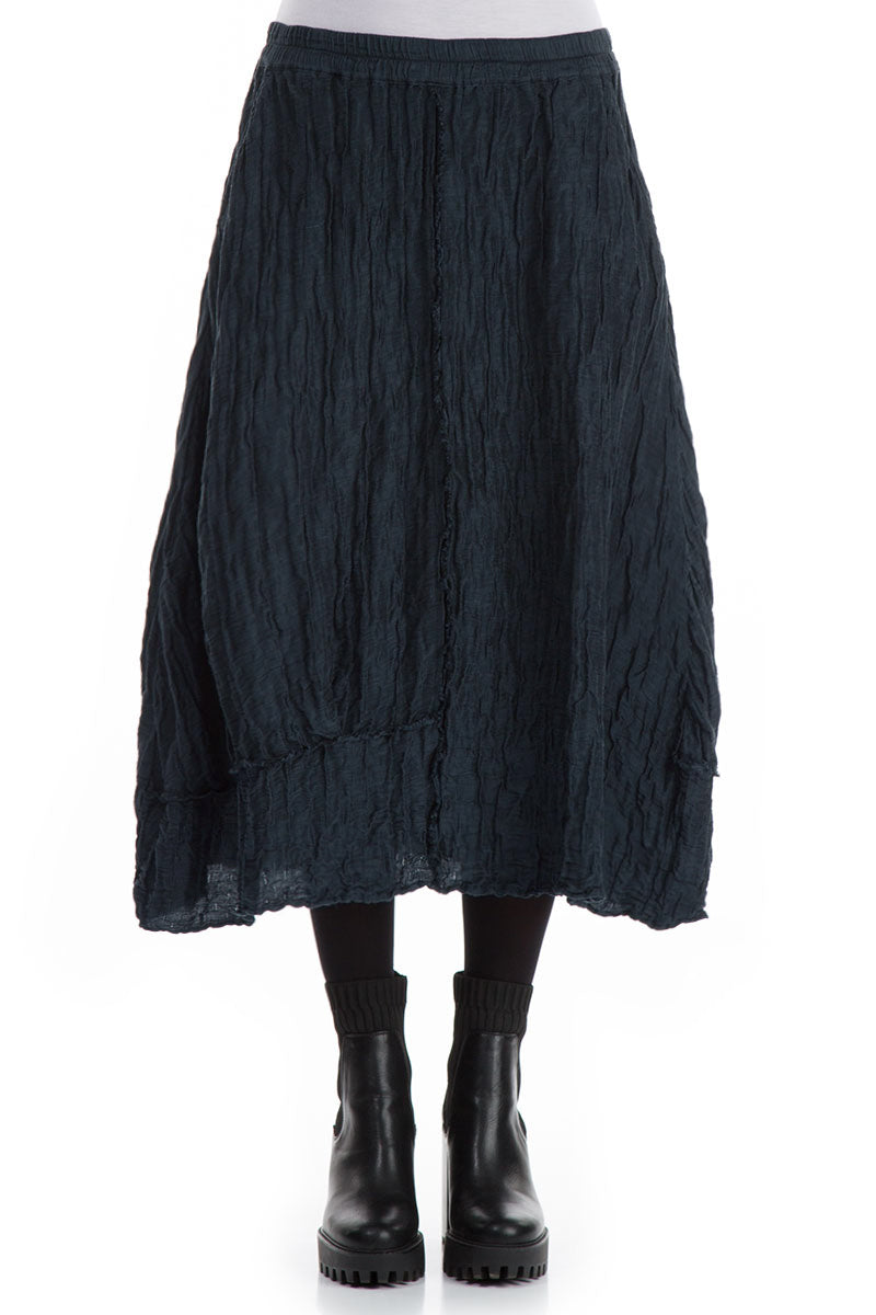 Crinkled Midnight Blue Silk Linen Skirt