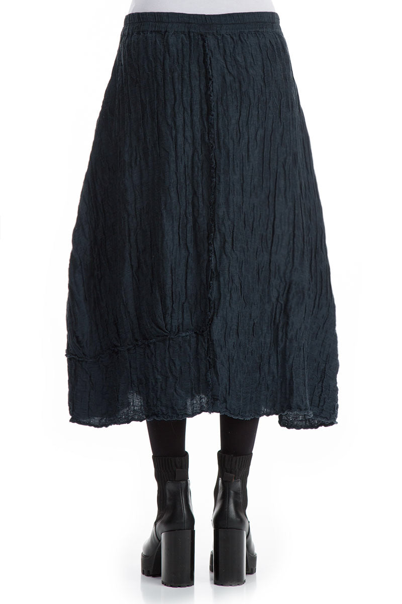 Crinkled Midnight Blue Silk Linen Skirt