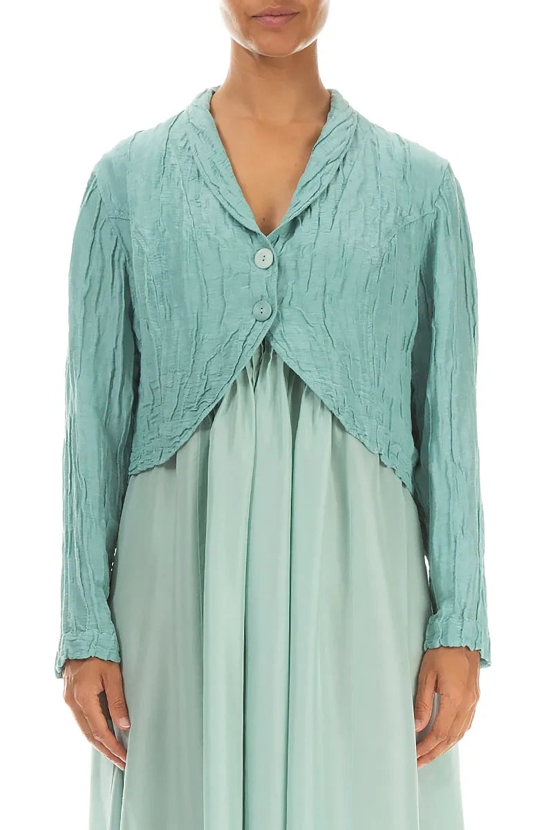 Crinkled Mint Silk Linen Bolero Jacket 1