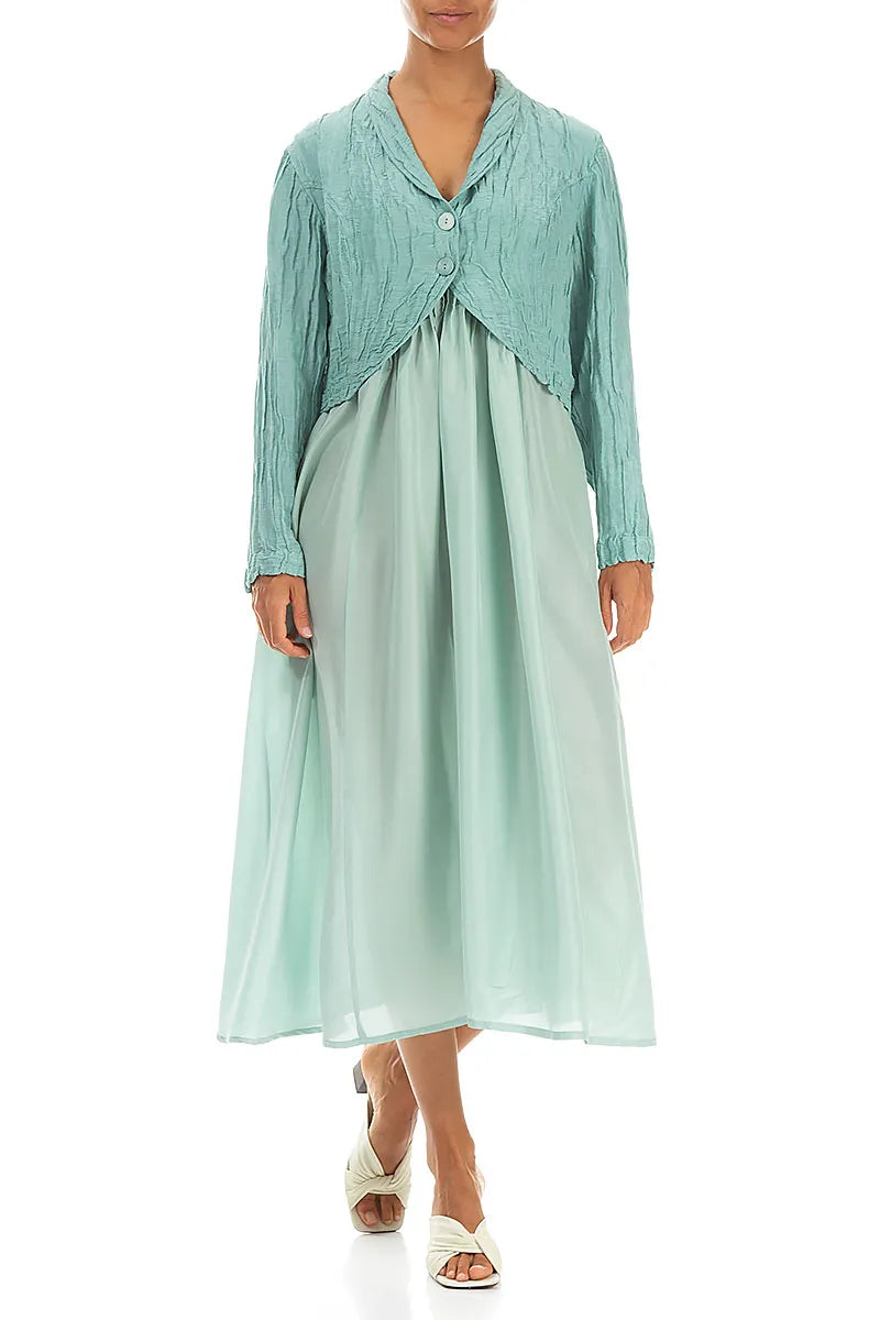 Crinkled Mint Silk Linen Bolero Jacket 4