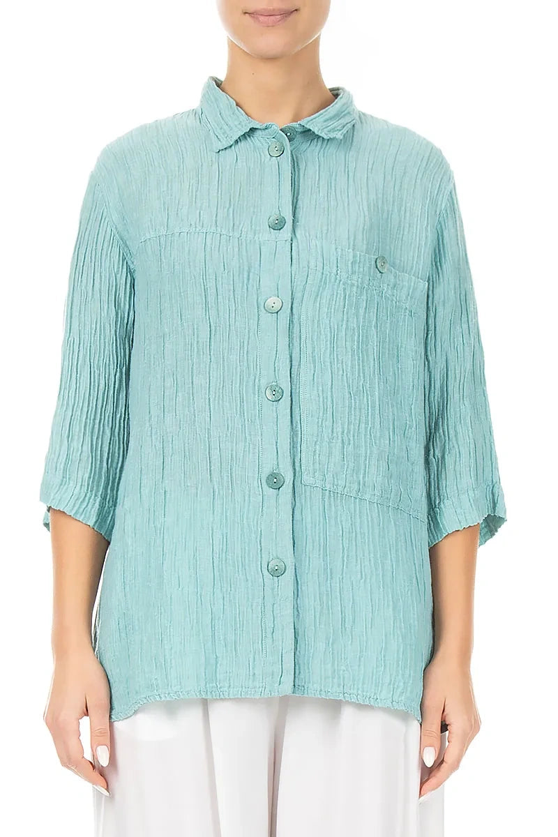 Crinkled Mint Silk Shirt 1