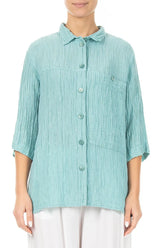 Crinkled Mint Silk Shirt 1