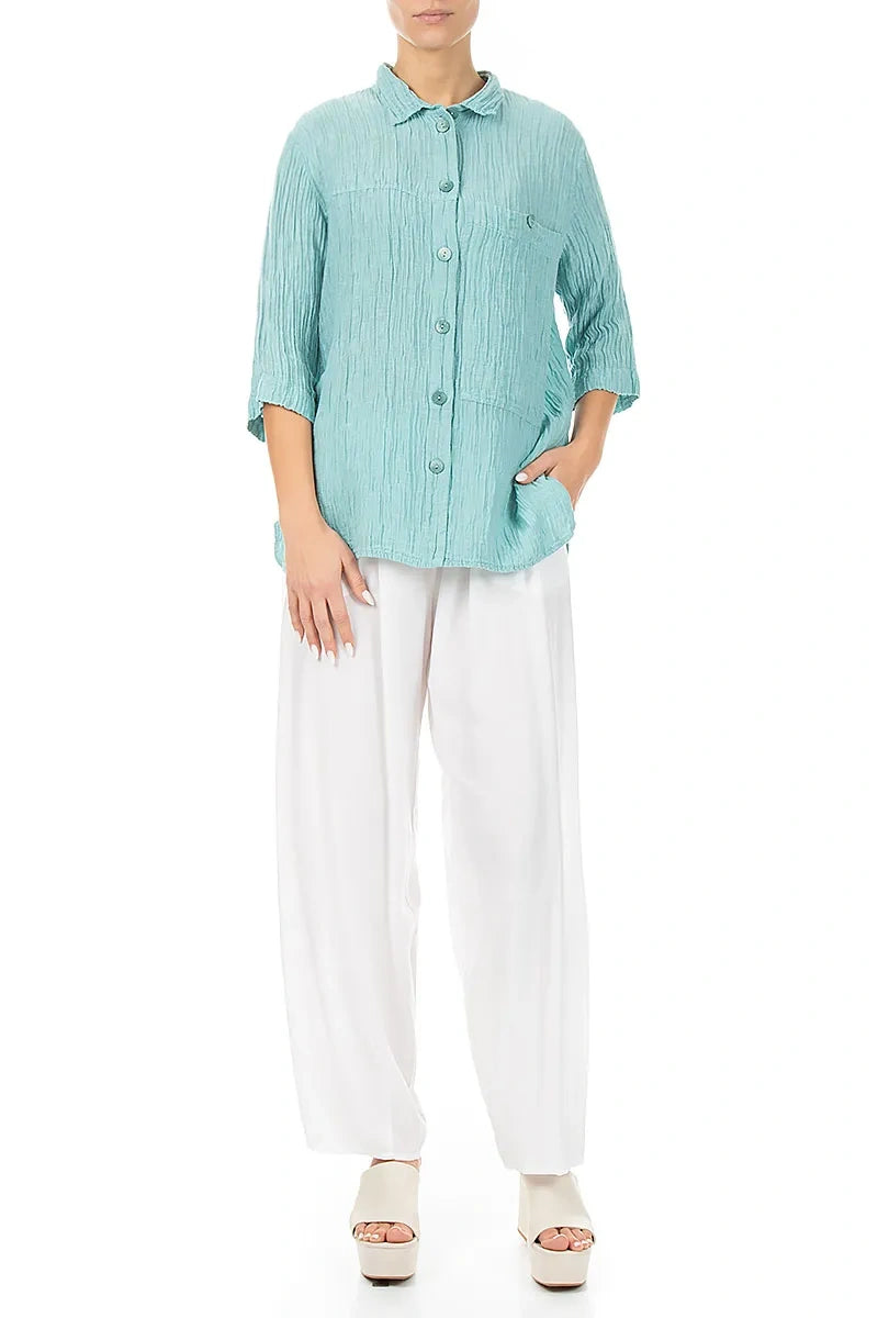 Crinkled Mint Silk Shirt 4