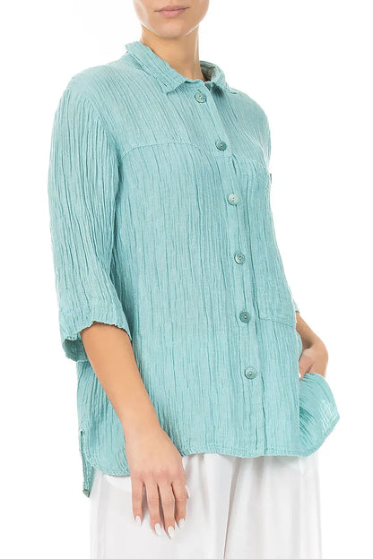 Crinkled Mint Silk Shirt 3