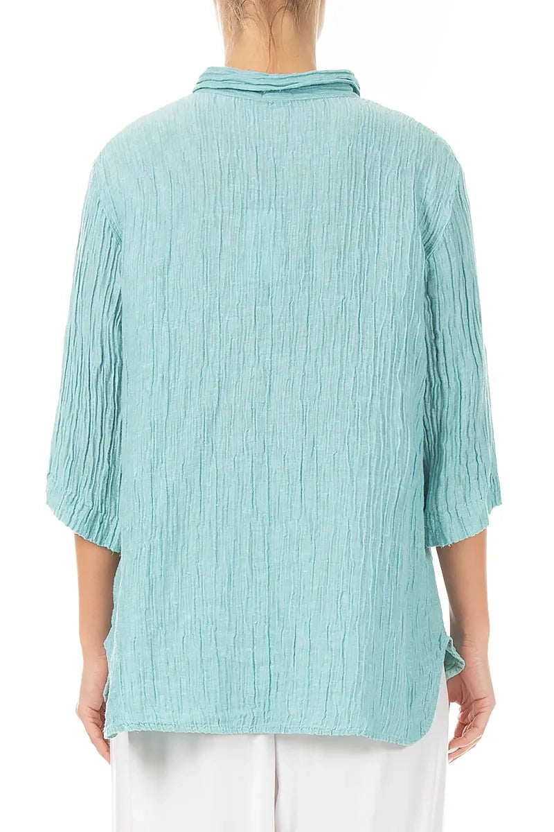 Crinkled Mint Silk Shirt 2