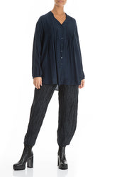 Crinkled Navy Silk Linen Trousers 4