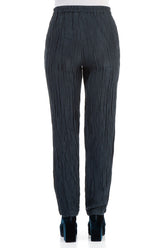 Crinkled Navy Silk Linen Trousers 2
