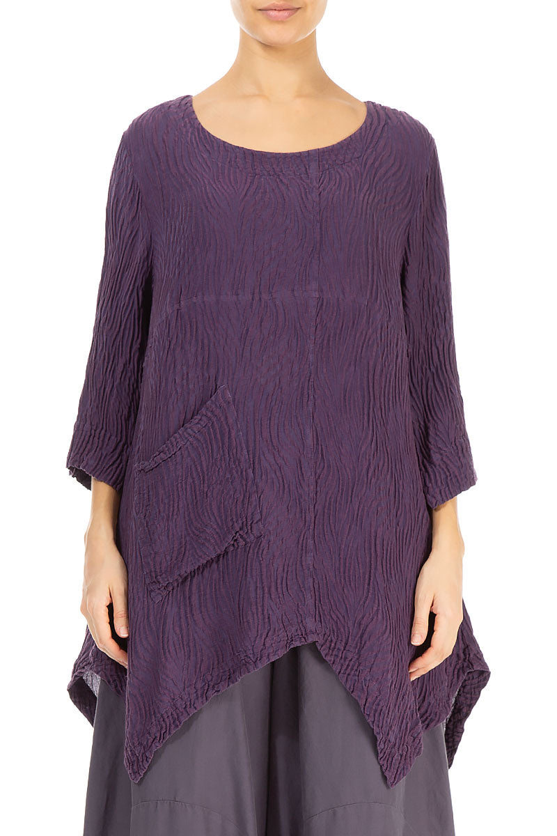 Crinkled Purple Waves Silk Linen Tunic