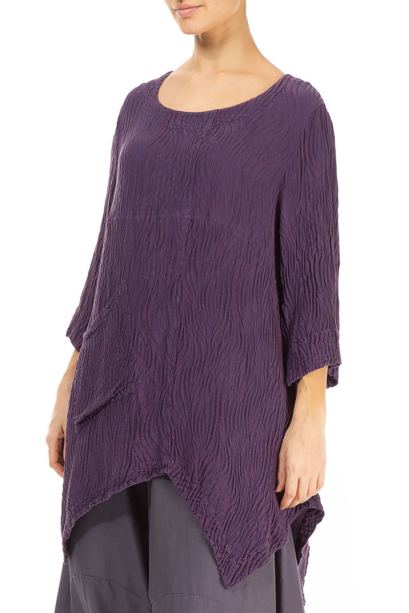 Crinkled Purple Waves Silk Linen Tunic