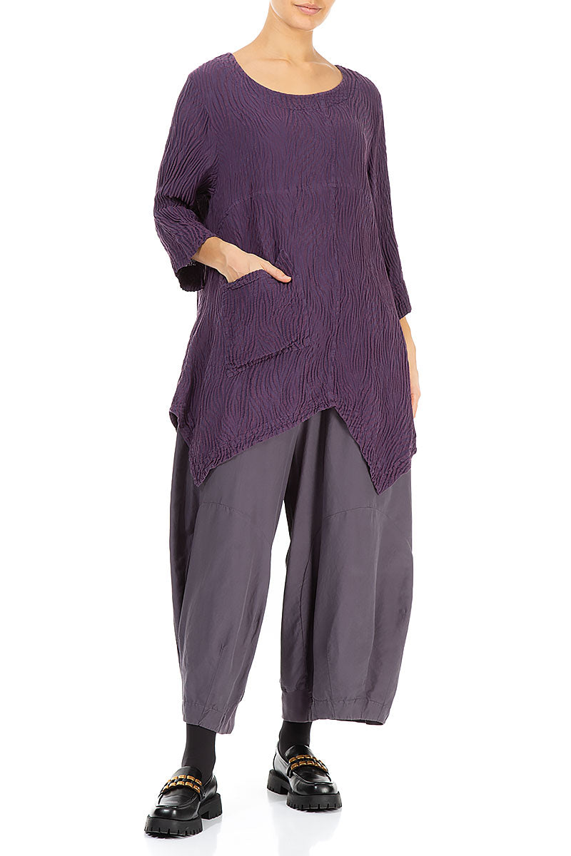 Crinkled Purple Waves Silk Linen Tunic