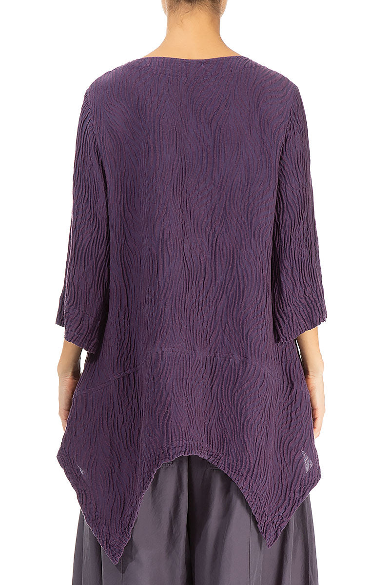 Crinkled Purple Waves Silk Linen Tunic