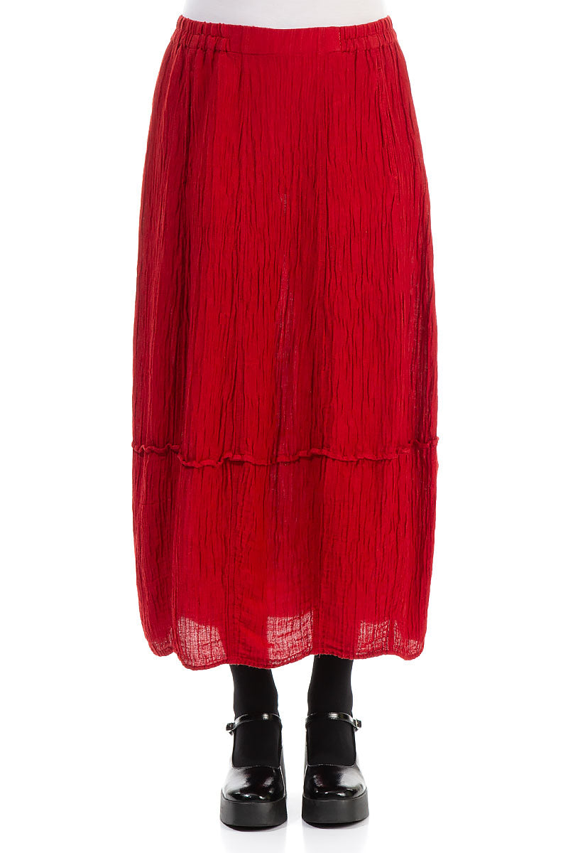 Crinkled Red Silk Skirt