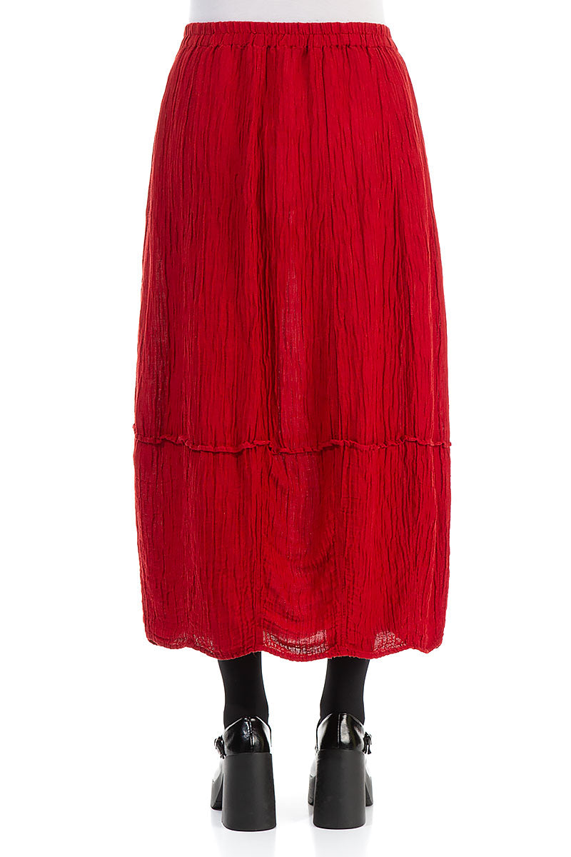 Crinkled Red Silk Skirt
