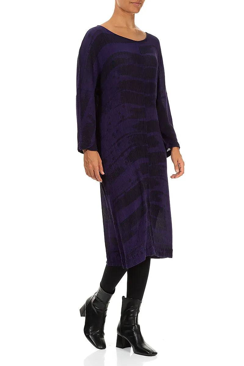 Crinkled Royal Purple Printed Silk Viscose Dress 4