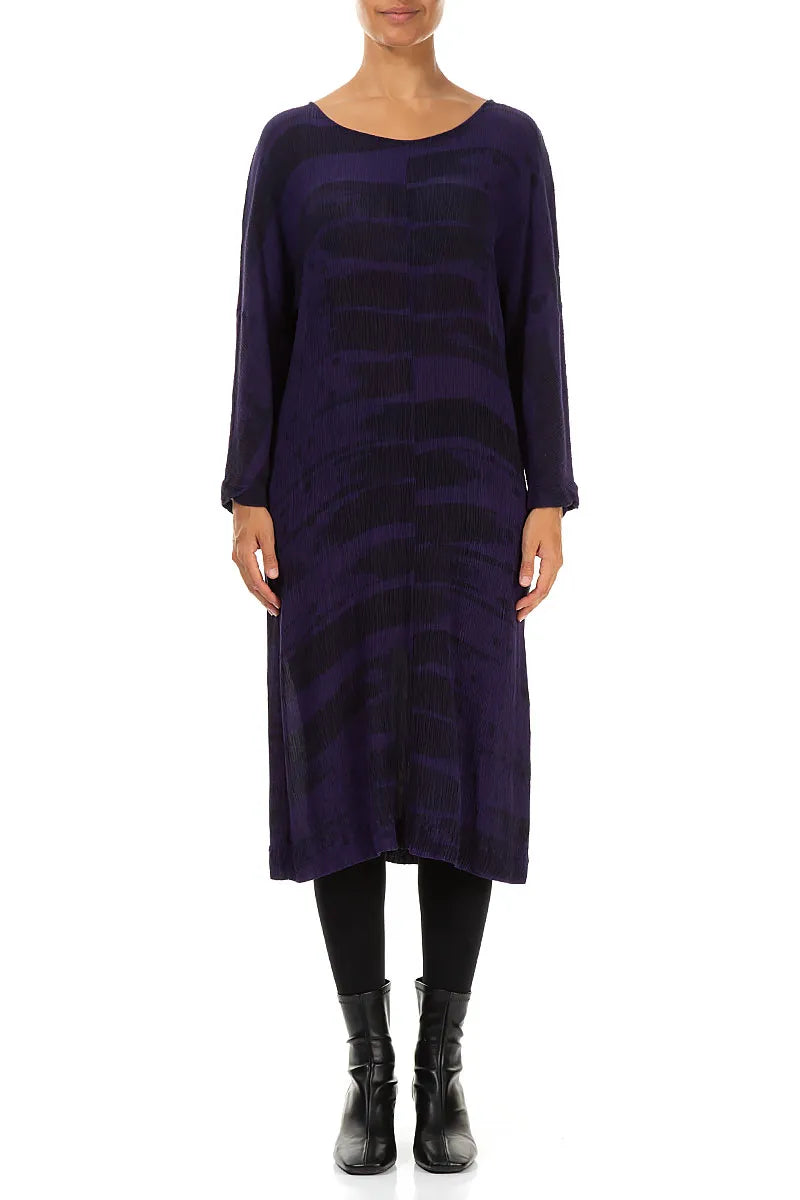 Crinkled Royal Purple Printed Silk Viscose Dress 1