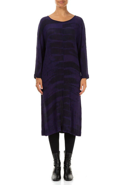 Crinkled Royal Purple Printed Silk Viscose Dress 1