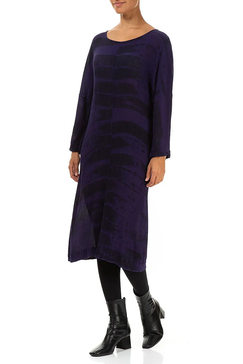 Crinkled Royal Purple Printed Silk Viscose Dress 3