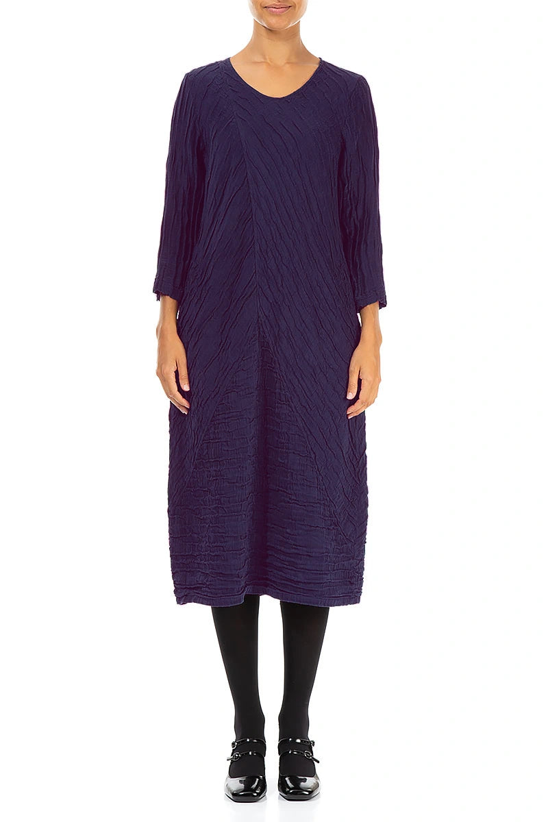 Crinkled Royal Purple Silk Linen Midi Dress 1