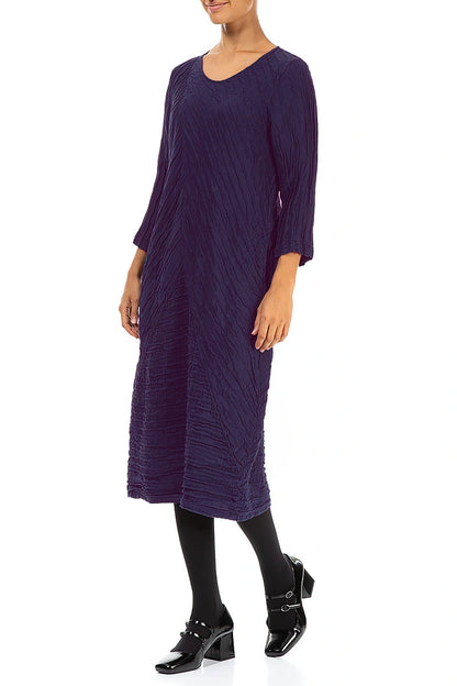Crinkled Royal Purple Silk Linen Midi Dress 3