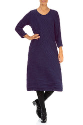 Crinkled Royal Purple Silk Linen Midi Dress 4