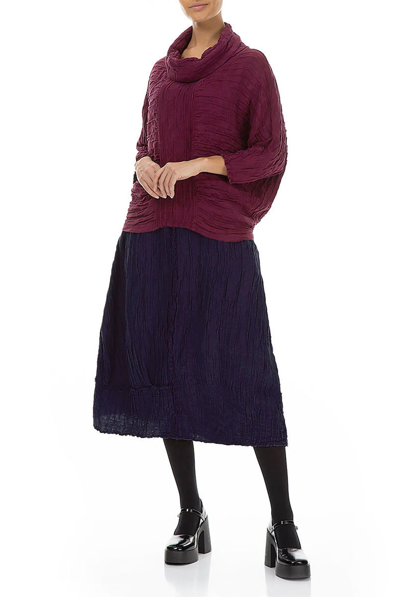 Crinkled Royal Purple Silk Linen Skirt 4