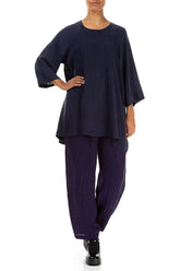 Crinkled Royal Purple Waves Silk Linen Trousers 4