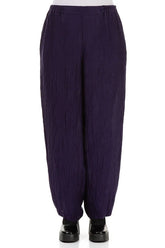 Crinkled Royal Purple Waves Silk Linen Trousers 1