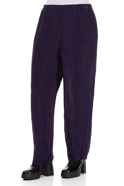 Crinkled Royal Purple Waves Silk Linen Trousers 3
