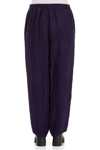 Crinkled Royal Purple Waves Silk Linen Trousers 2
