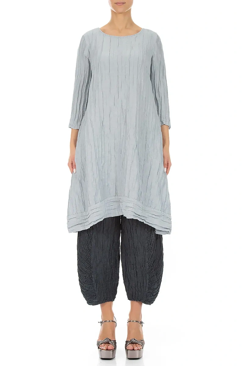 Crinkled Silver Grey Silk Linen Tunic Dress 1