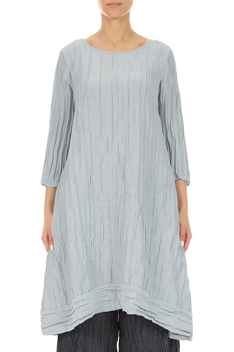 Crinkled Silver Grey Silk Linen Tunic Dress 1