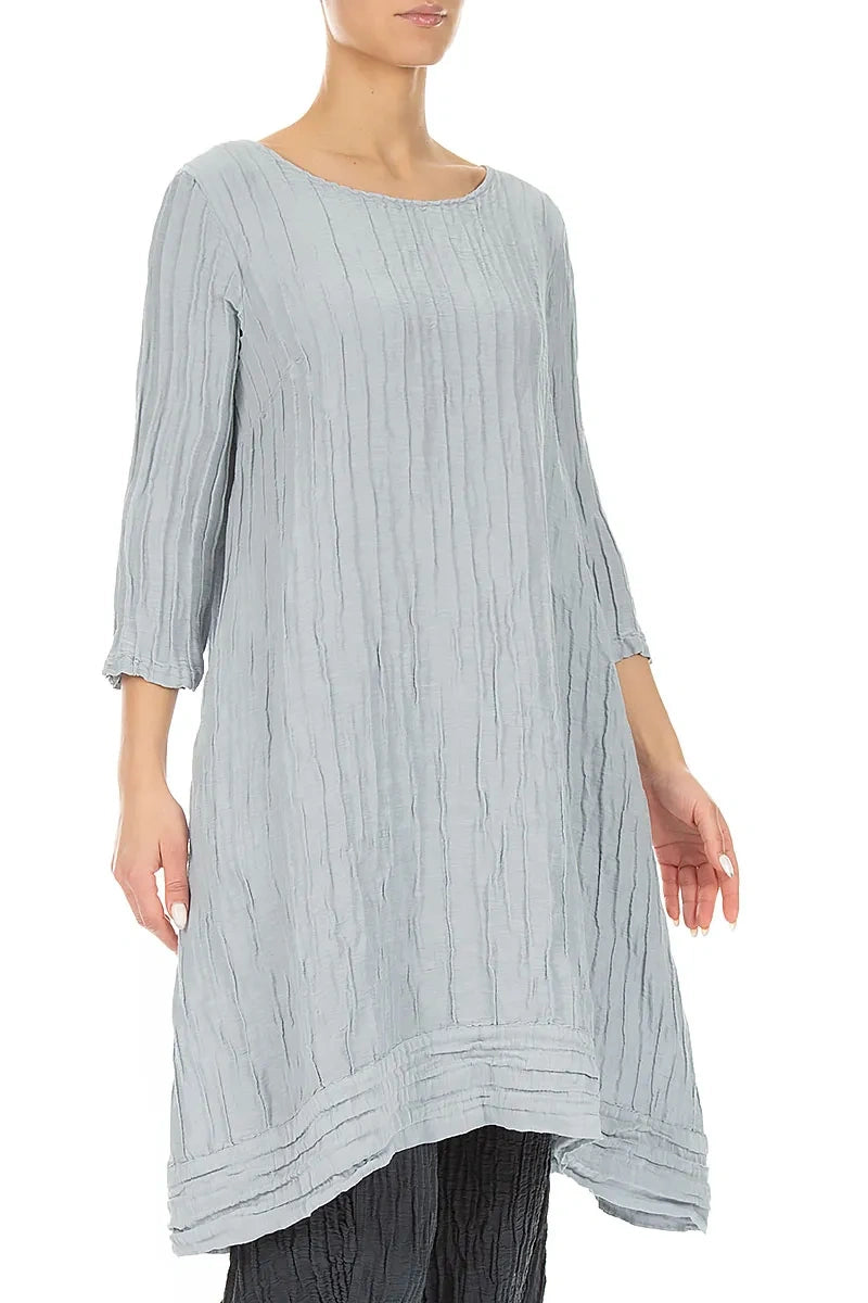 Crinkled Silver Grey Silk Linen Tunic Dress 3