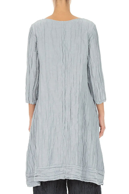 Crinkled Silver Grey Silk Linen Tunic Dress 2