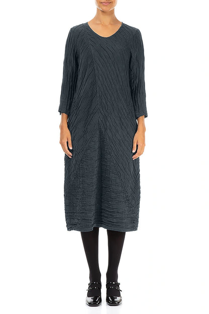 Crinkled Slate Silk Linen Midi Dress 1